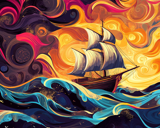 Abstract Sky And Waves Ship Diamond Art Kit
