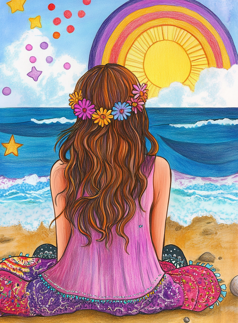 Flower Crown Girl At The Beach Diamond Art Kit
