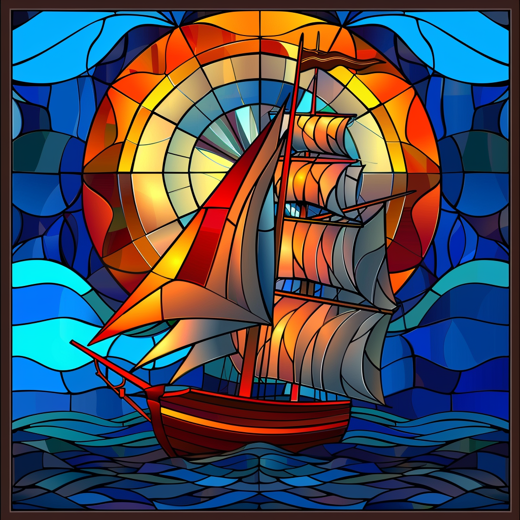 Abstract Sun And Ship Diamond Art Kit