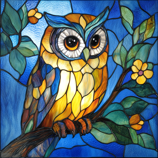Yellow Blue Abstract Owl Diamond Art Kit