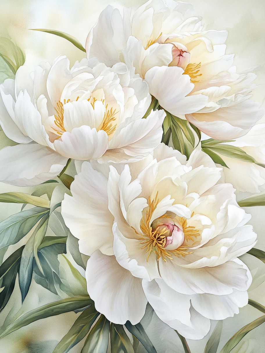 Three White Peonies Diamond Art Kit