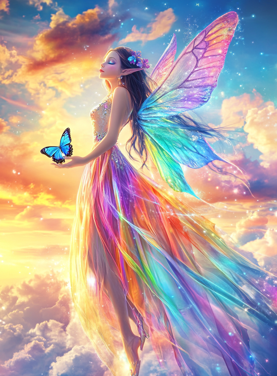 Rainbow Fairy Blue Butterfly Diamond Art Kit