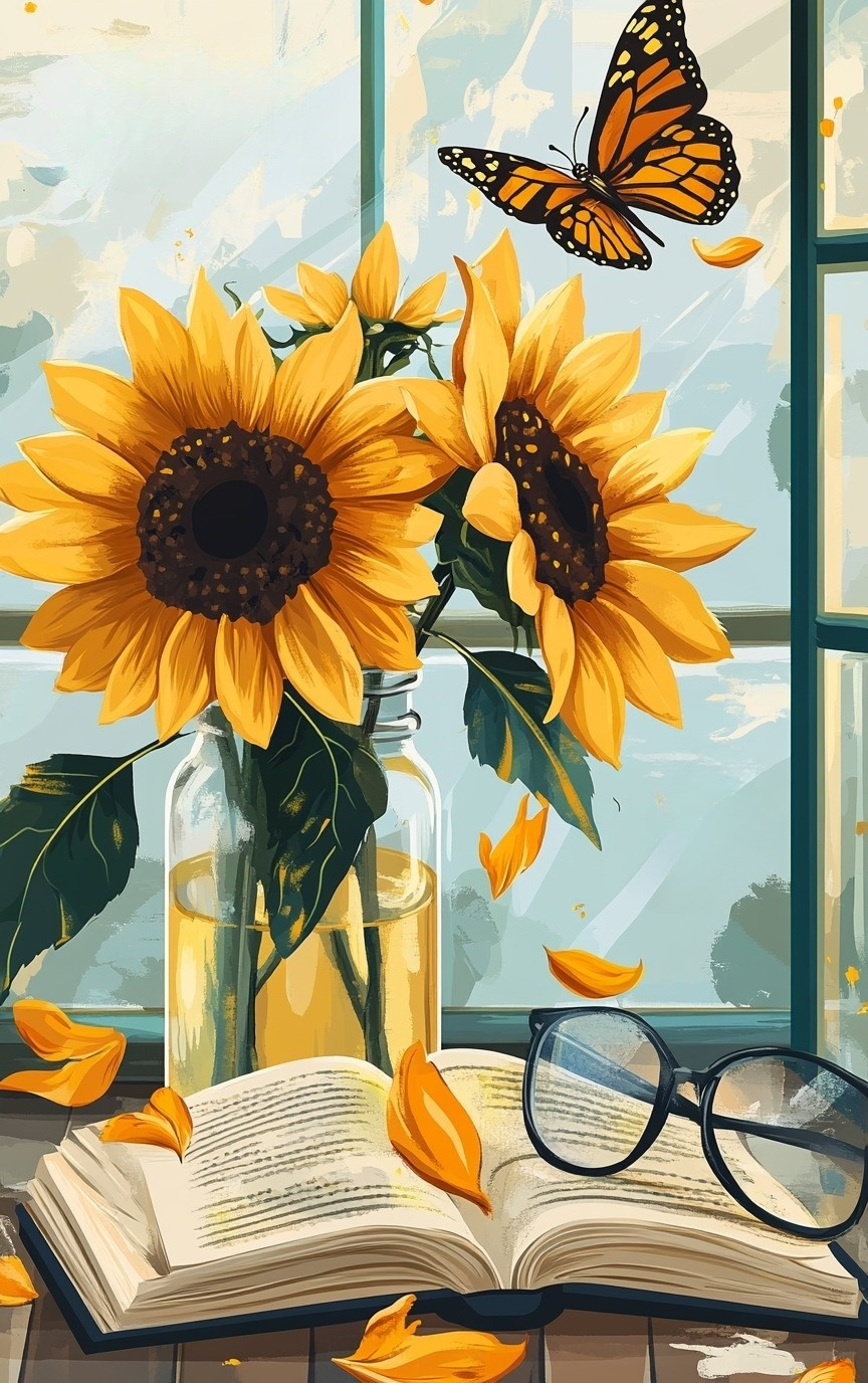 Book And Sunflowers Diamond Art Kit