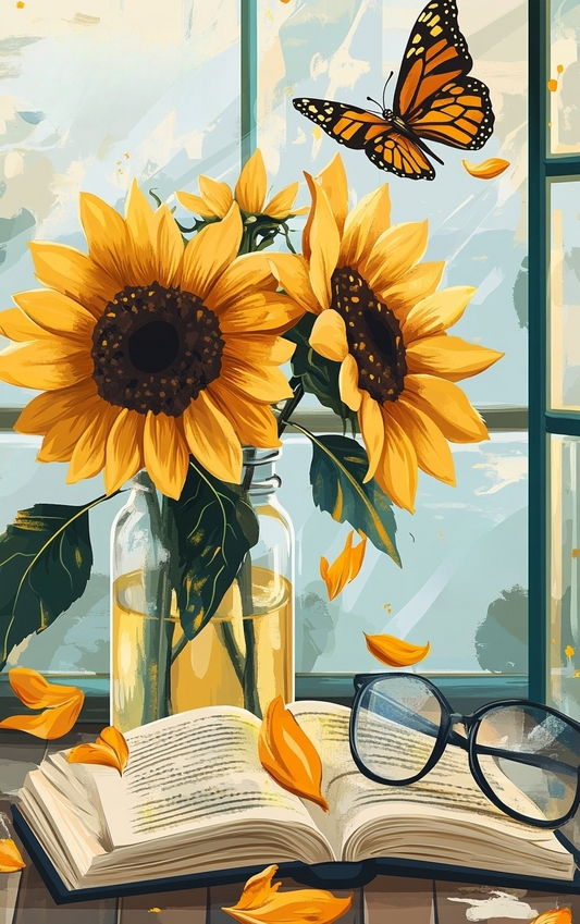 Book And Sunflowers Diamond Art Kit