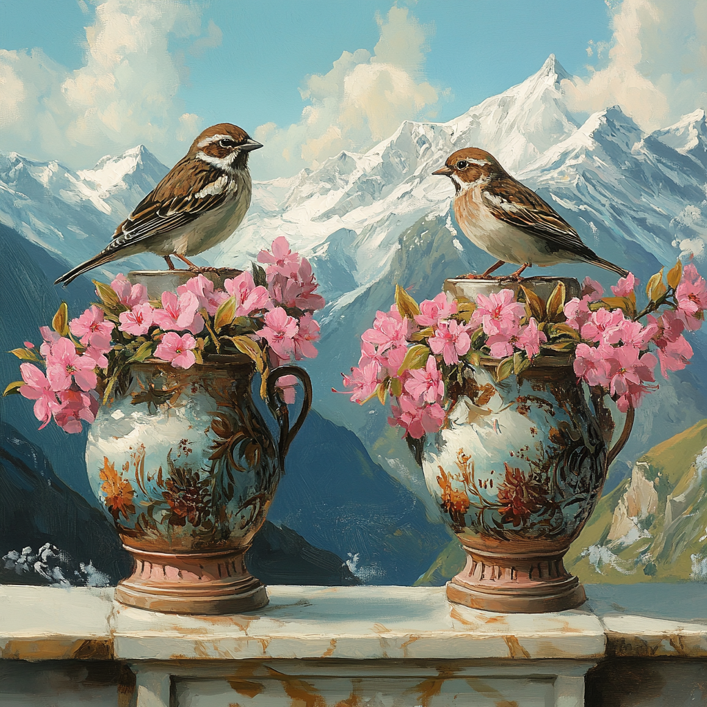 Mountain Vases Birds Diamond Art Kit