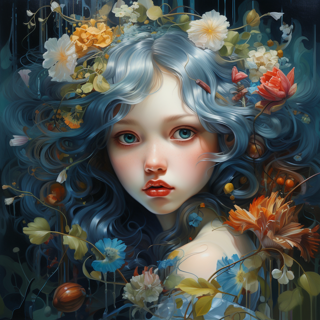 Blue Hair Flower Girl Diamond Art Kit