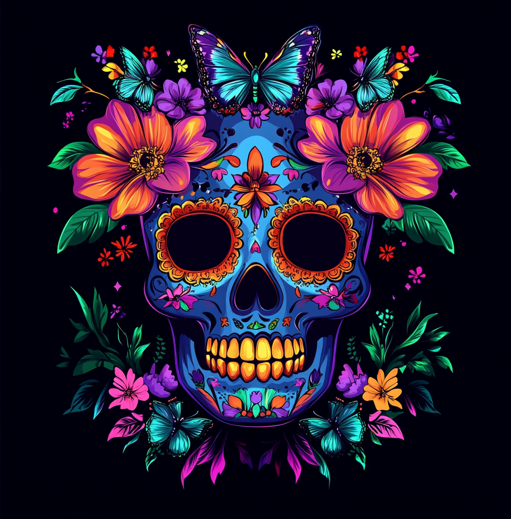 Bright Blue Butterfly Skull Diamond Art Kit