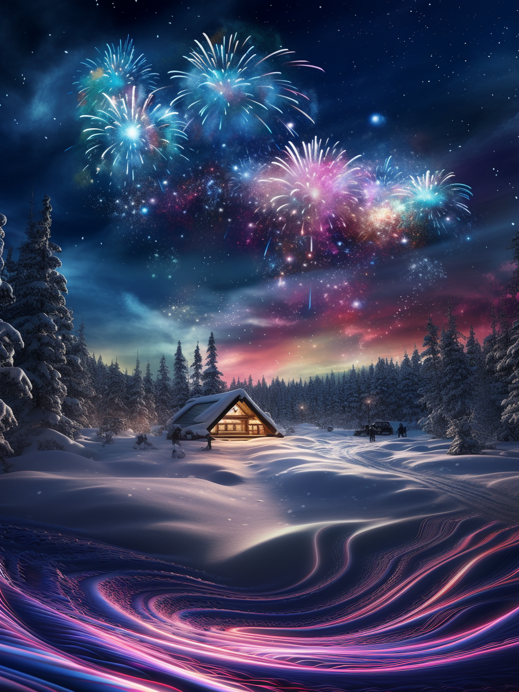 Fireworks Cabin In The Snow Diamond Art Kit