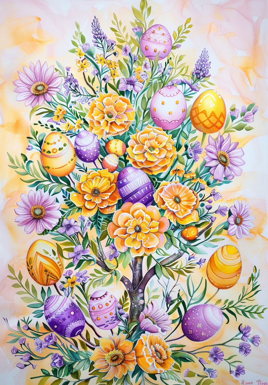 Yellow Flower Egg Tree Diamond Art Kit