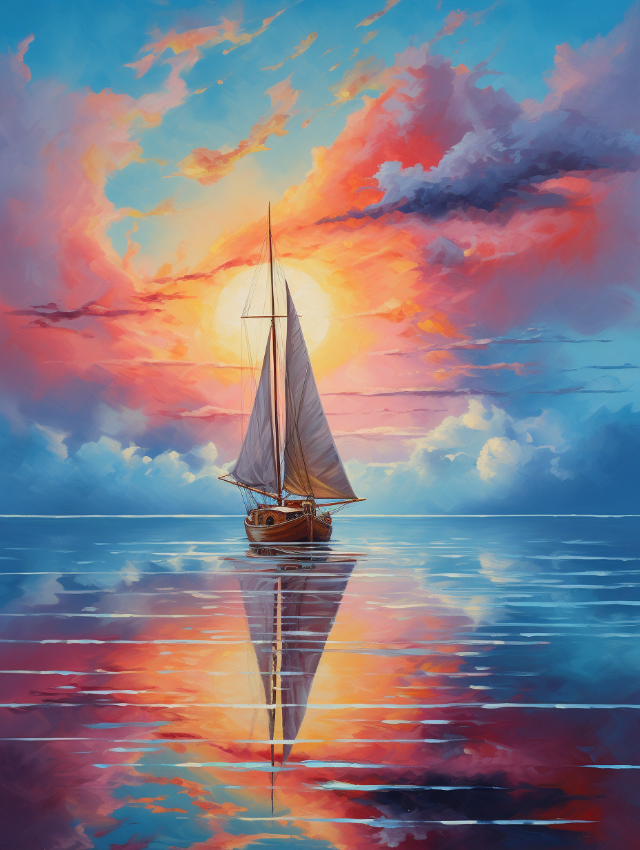 Colorful Sky And Sun Ship Diamond Art Kit