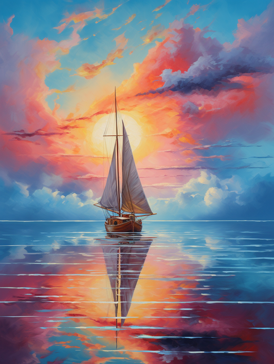 Colorful Sky And Sun Ship Diamond Art Kit