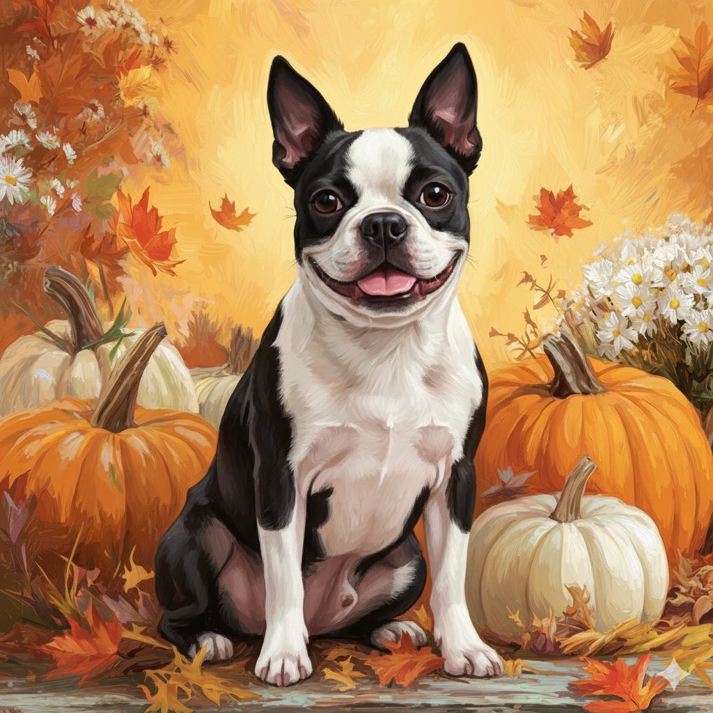 Boston Terrier Four Pumpkins Diamond Art Kit