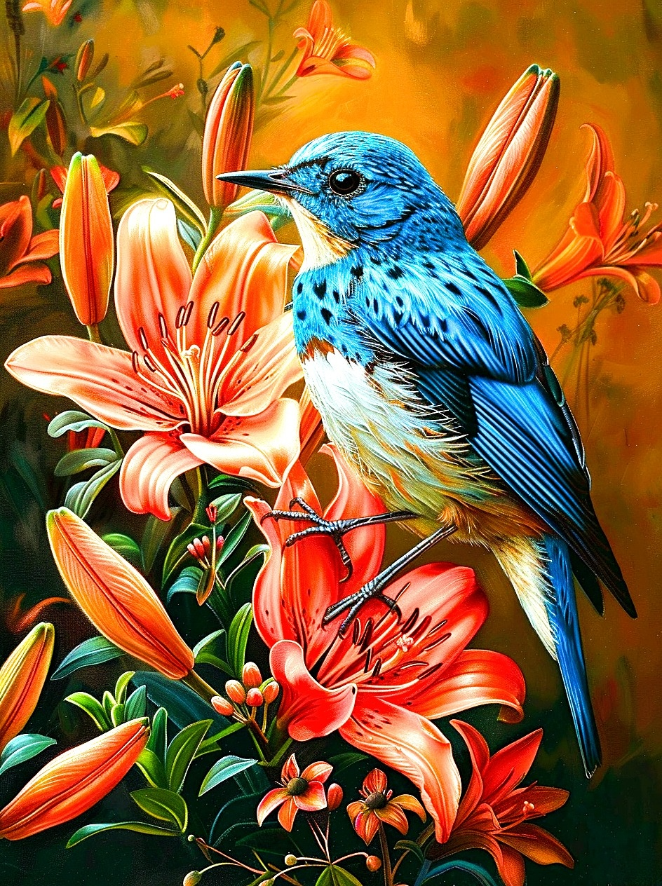 Bluebird And Lilies Diamond Art Kit