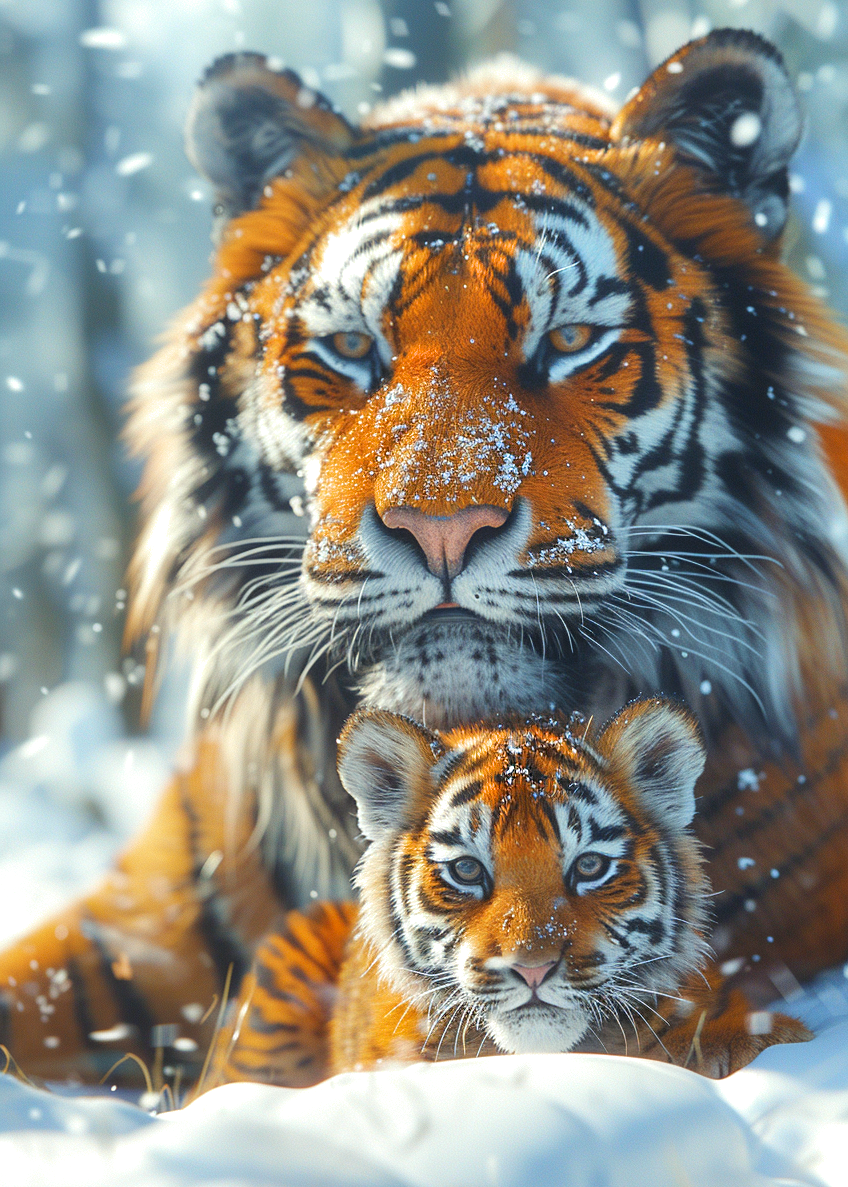 Tiger And Cub In The Snow Diamond Art Kit