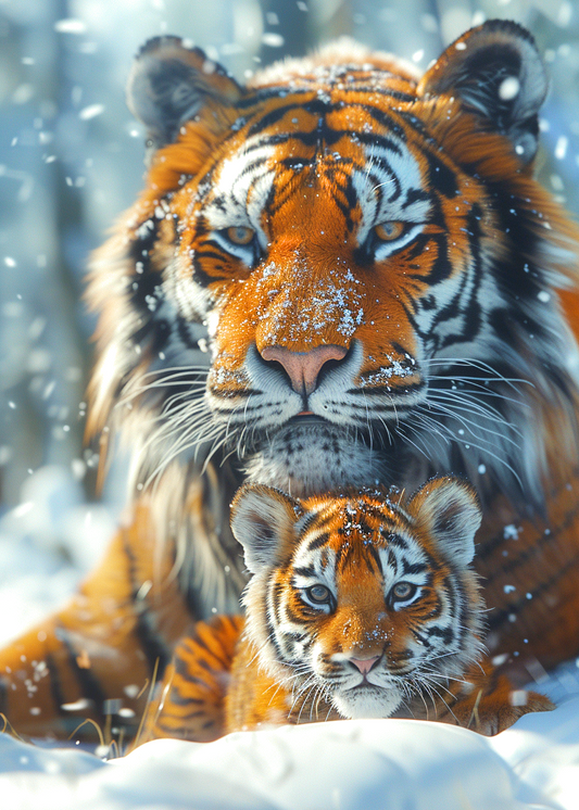 Tiger And Cub In The Snow Diamond Art Kit