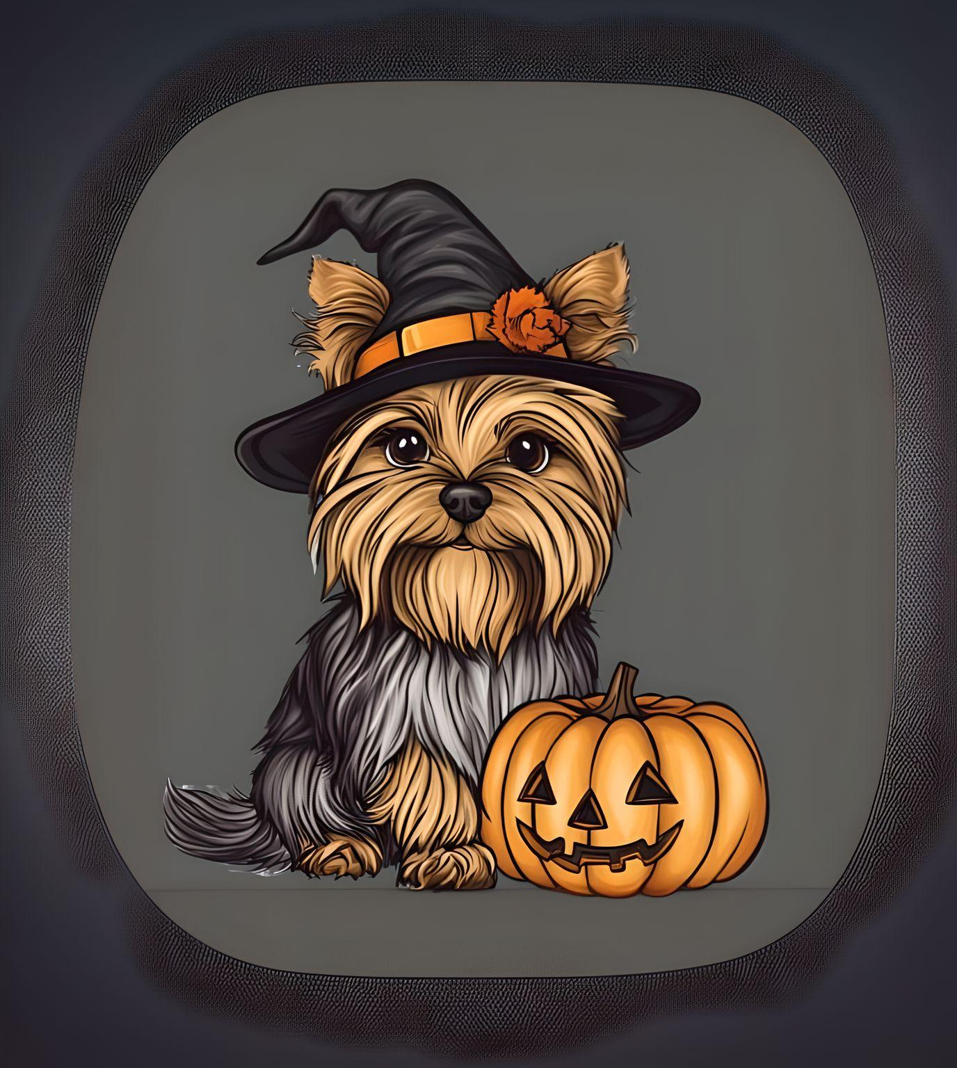 Black Witch Hat Yorkie Diamond Art Kit