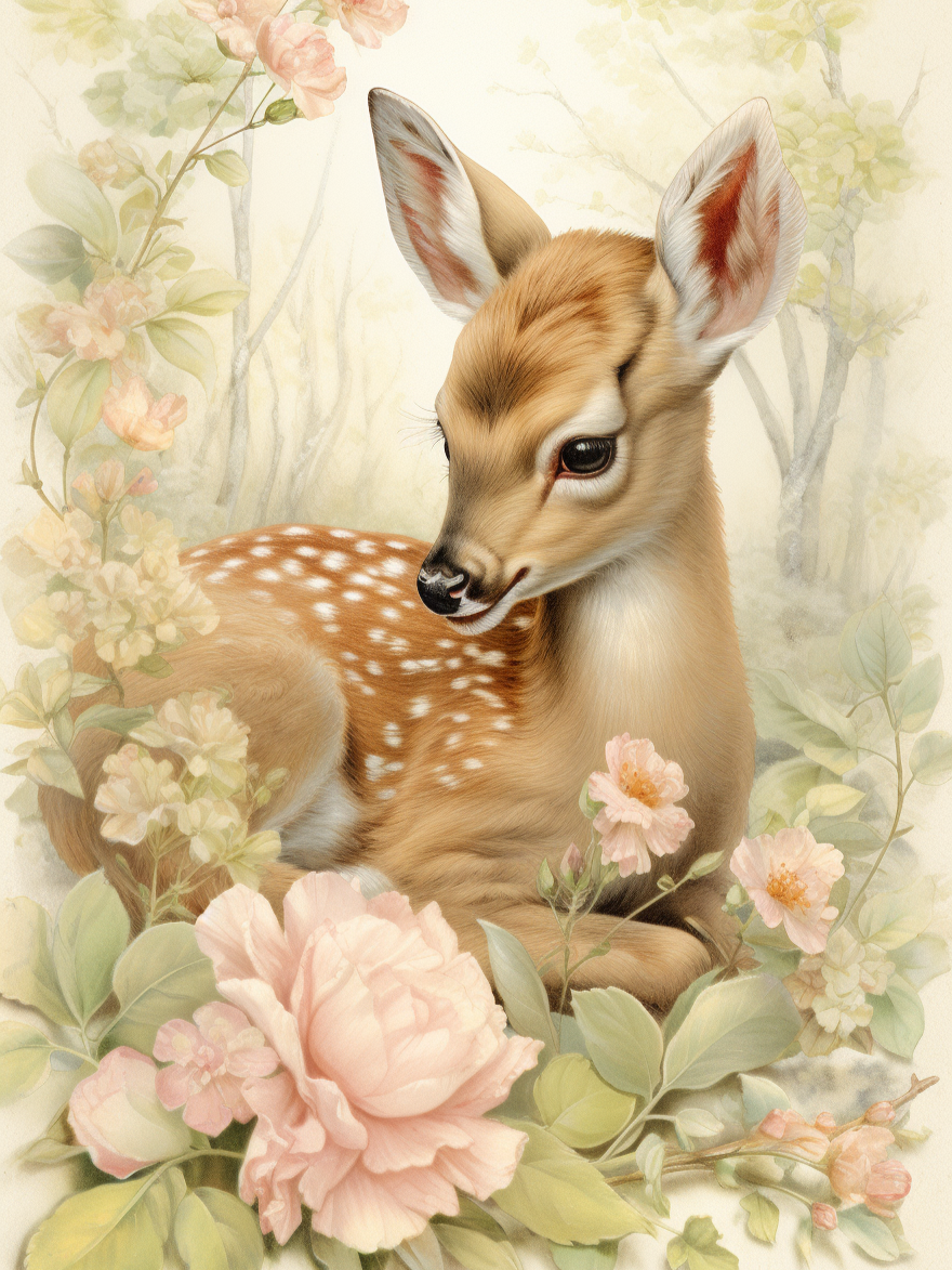 Fawn In Spring Flowers Diamond Art Kit