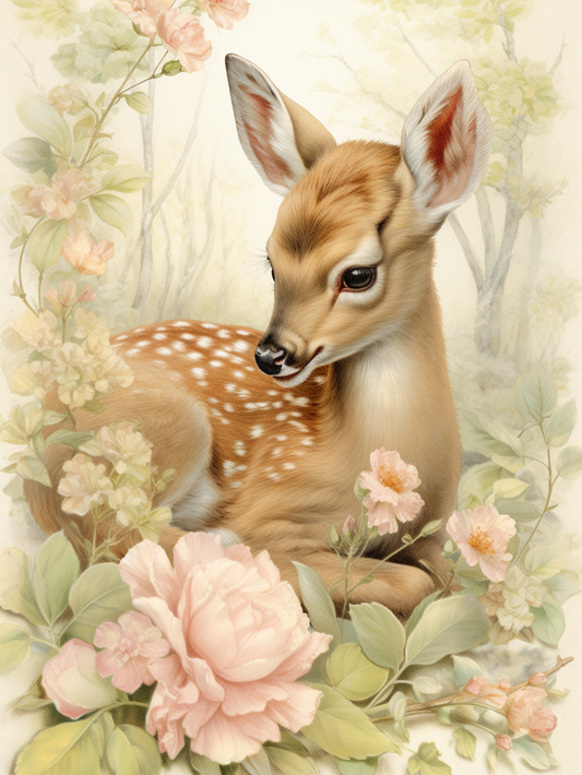 Fawn In Spring Flowers Diamond Art Kit
