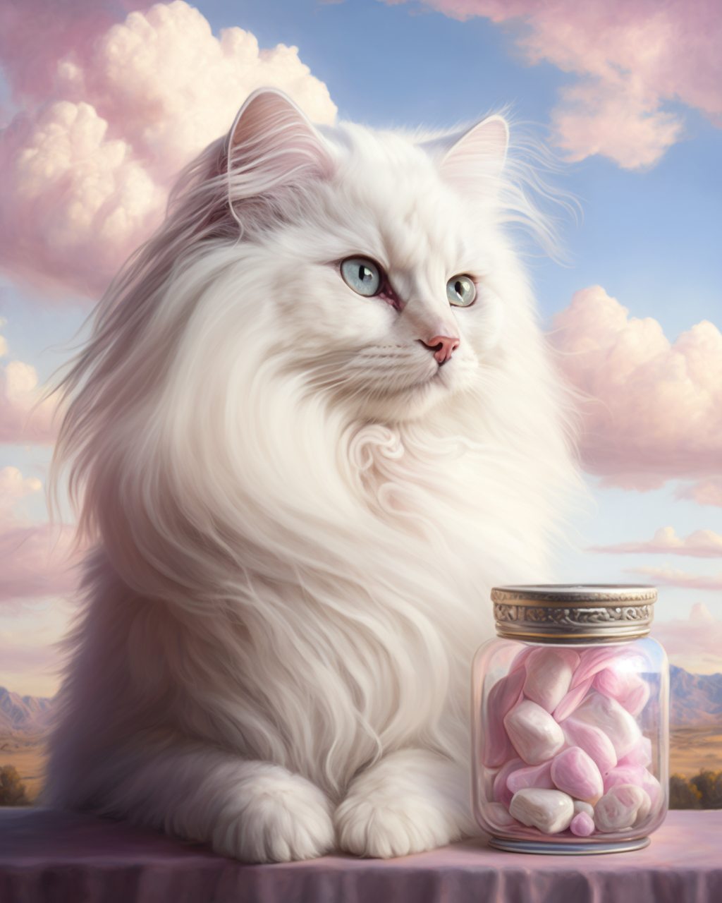 Sitting White Cat Candy Jar Diamond Art Kit
