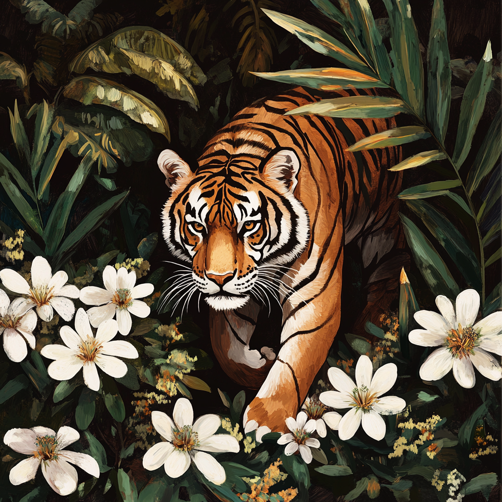 White Flower Tiger Diamond Art Kit