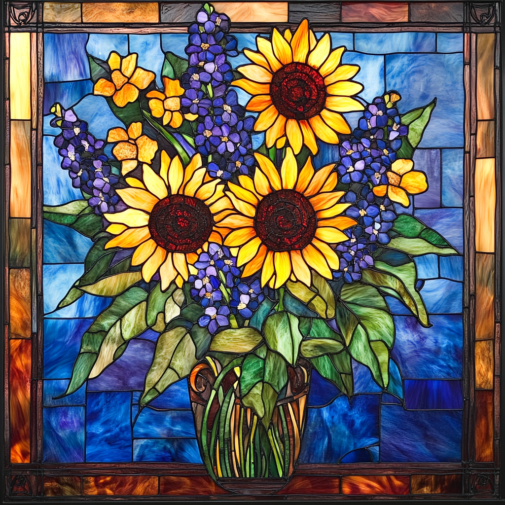 Vase Of Sunflowers Bluebonnets Diamond Art Kit