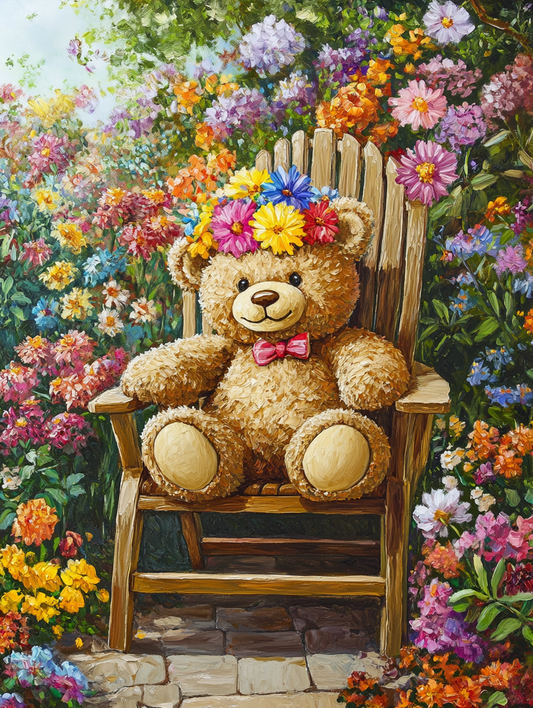 Teddy Bear Flower Garden Diamond Art Kit