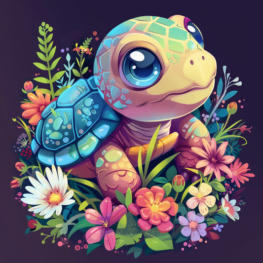 Flowers And Littleturtle Diamond Art Kit