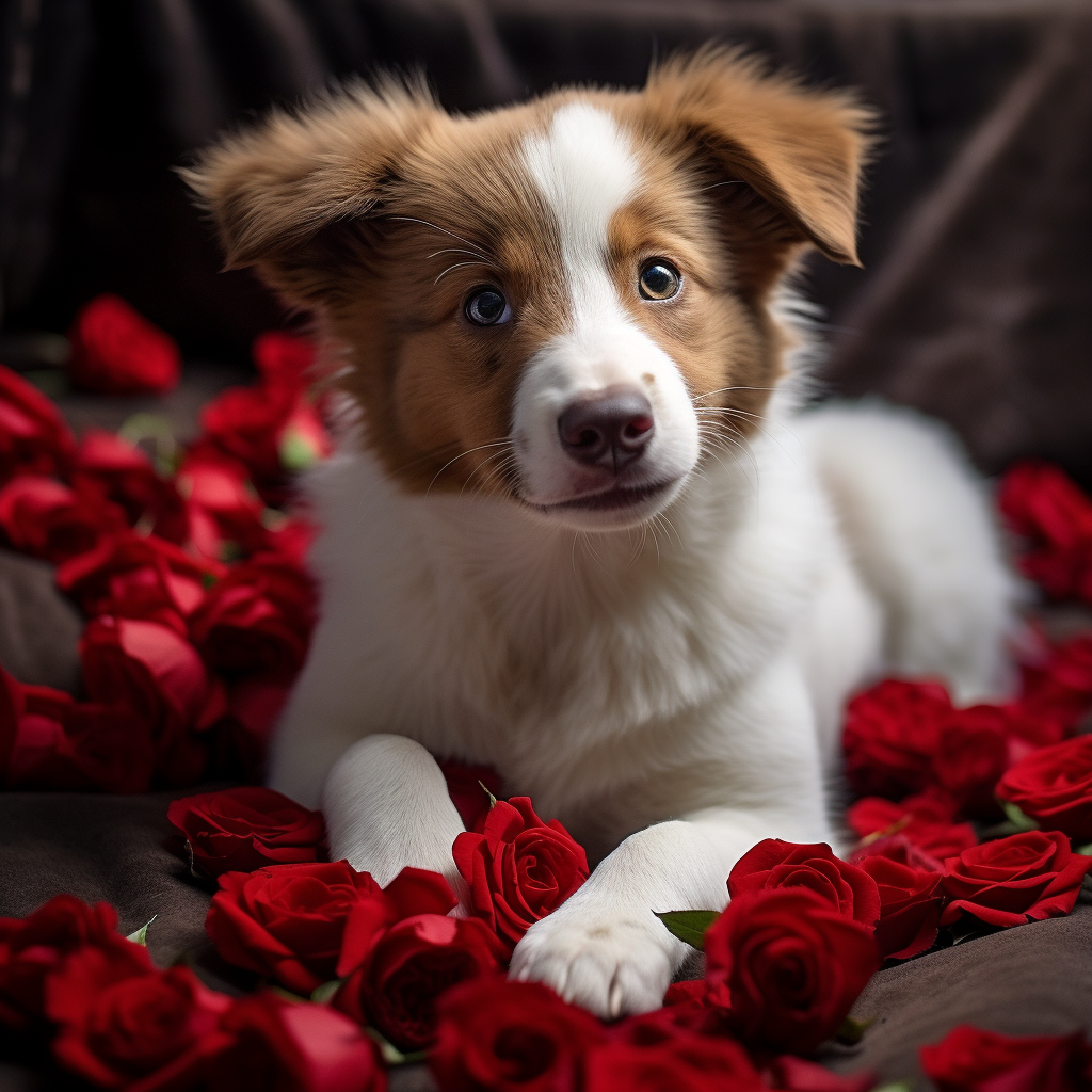 Puppy In Red Roses Diamond Art Kit
