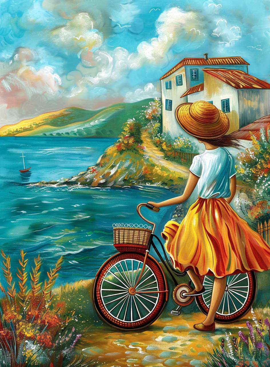 Girl Along The Shore Bike Diamond Art Kit