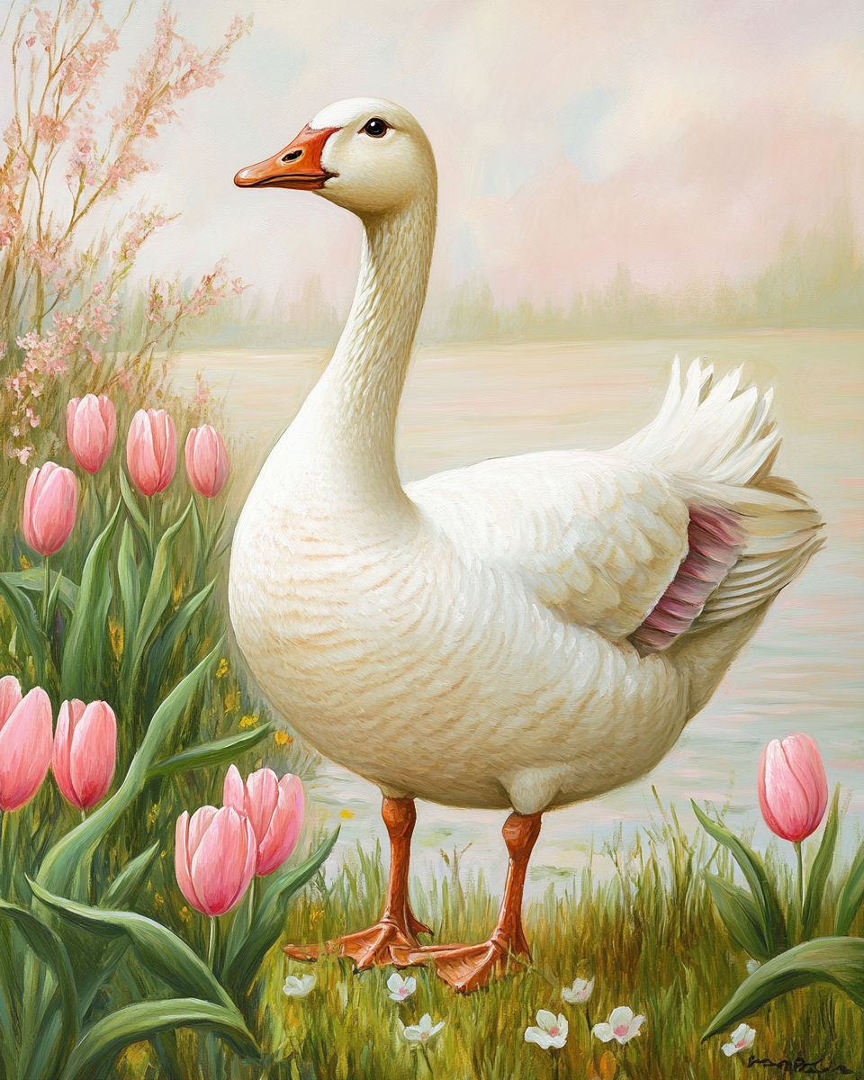 Goose And Pink Tulips Diamond Art Kit
