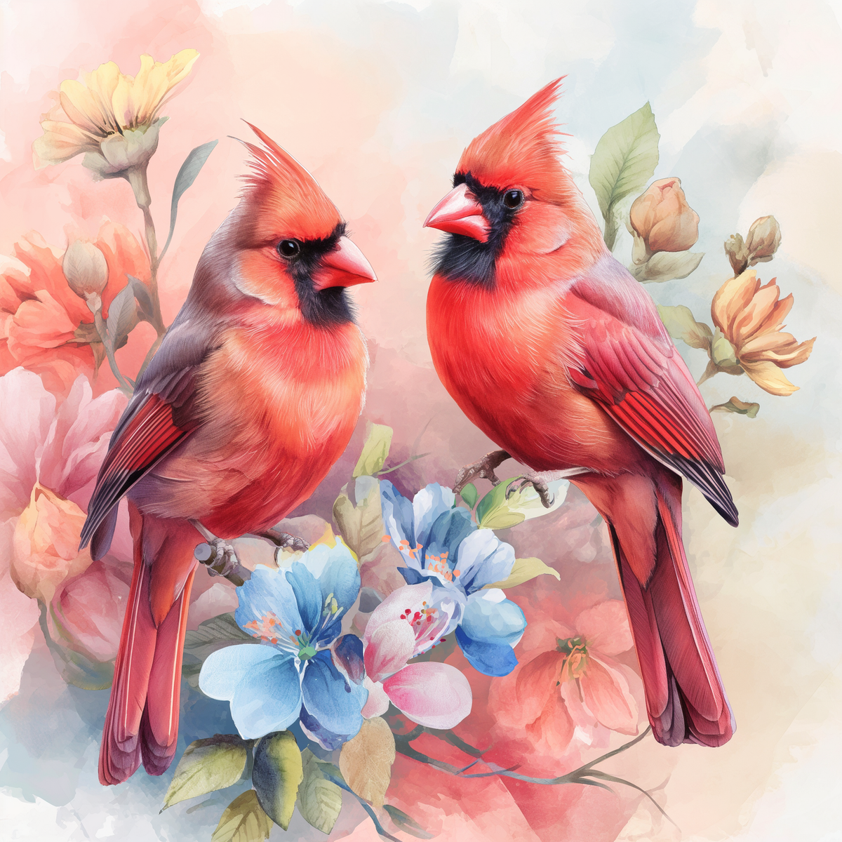 Cardinals In Blossoms Diamond Art Kit