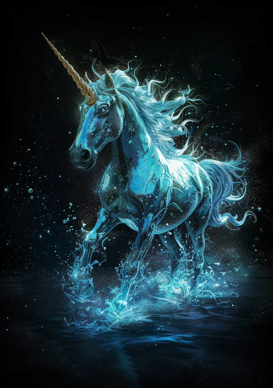 Blue Glow Unicorn In Water Diamond Art Kit