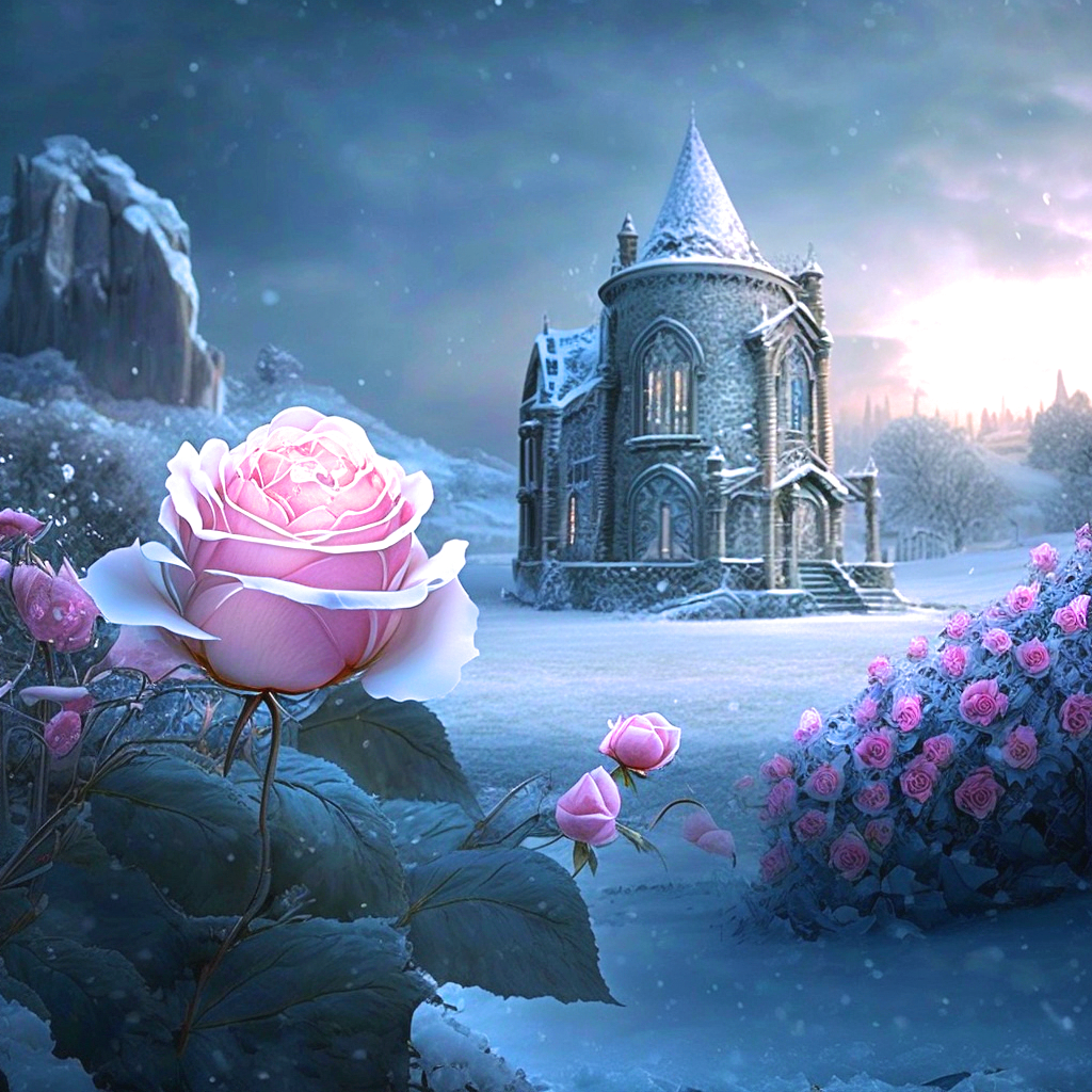 Light Pink Rose Castle Diamond Art Kit