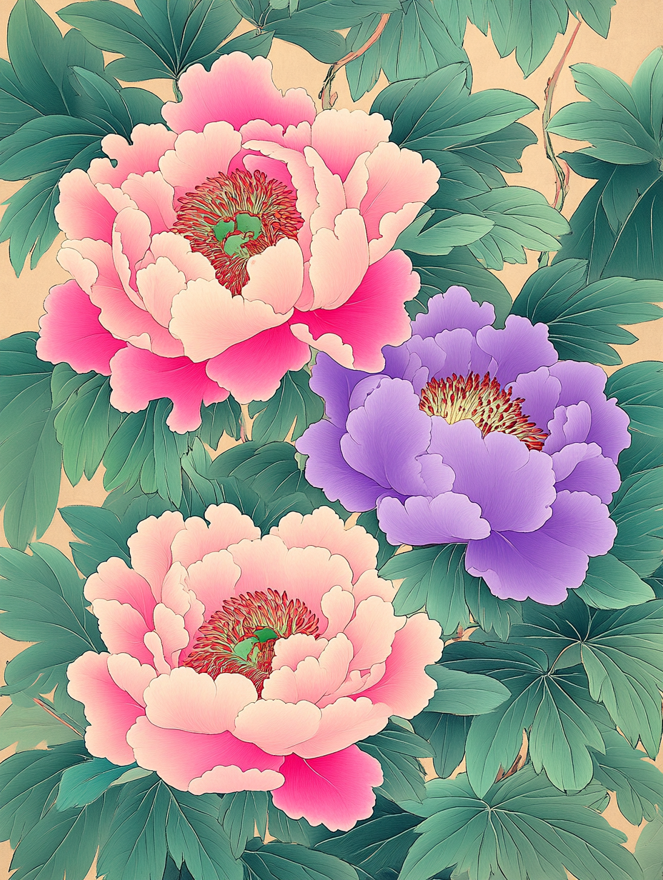 Pink Purple Peon Ie Abstract Diamond Art Kit