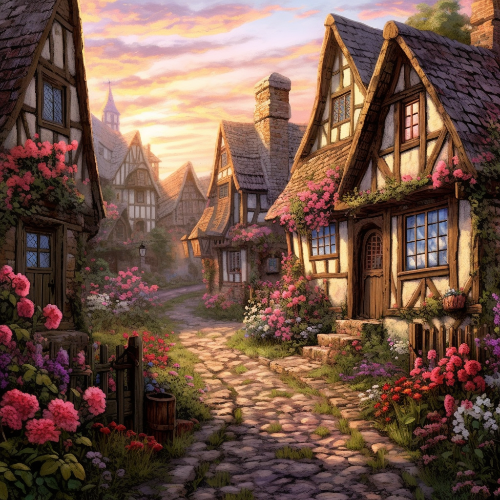 Flower Village At Dusk Diamond Art Kit