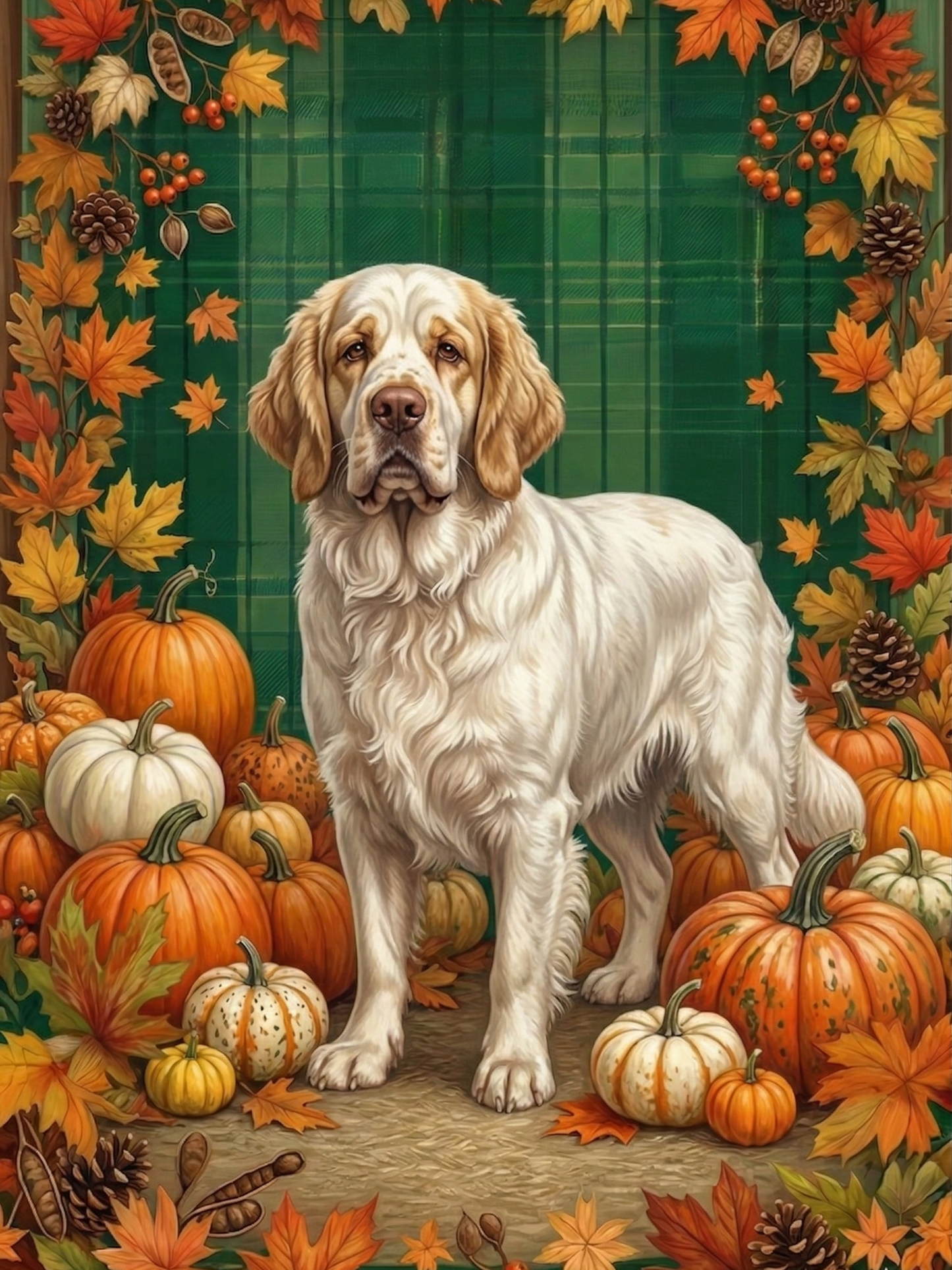 Thanksgiving Clumber Spaniel Diamond Art Kit