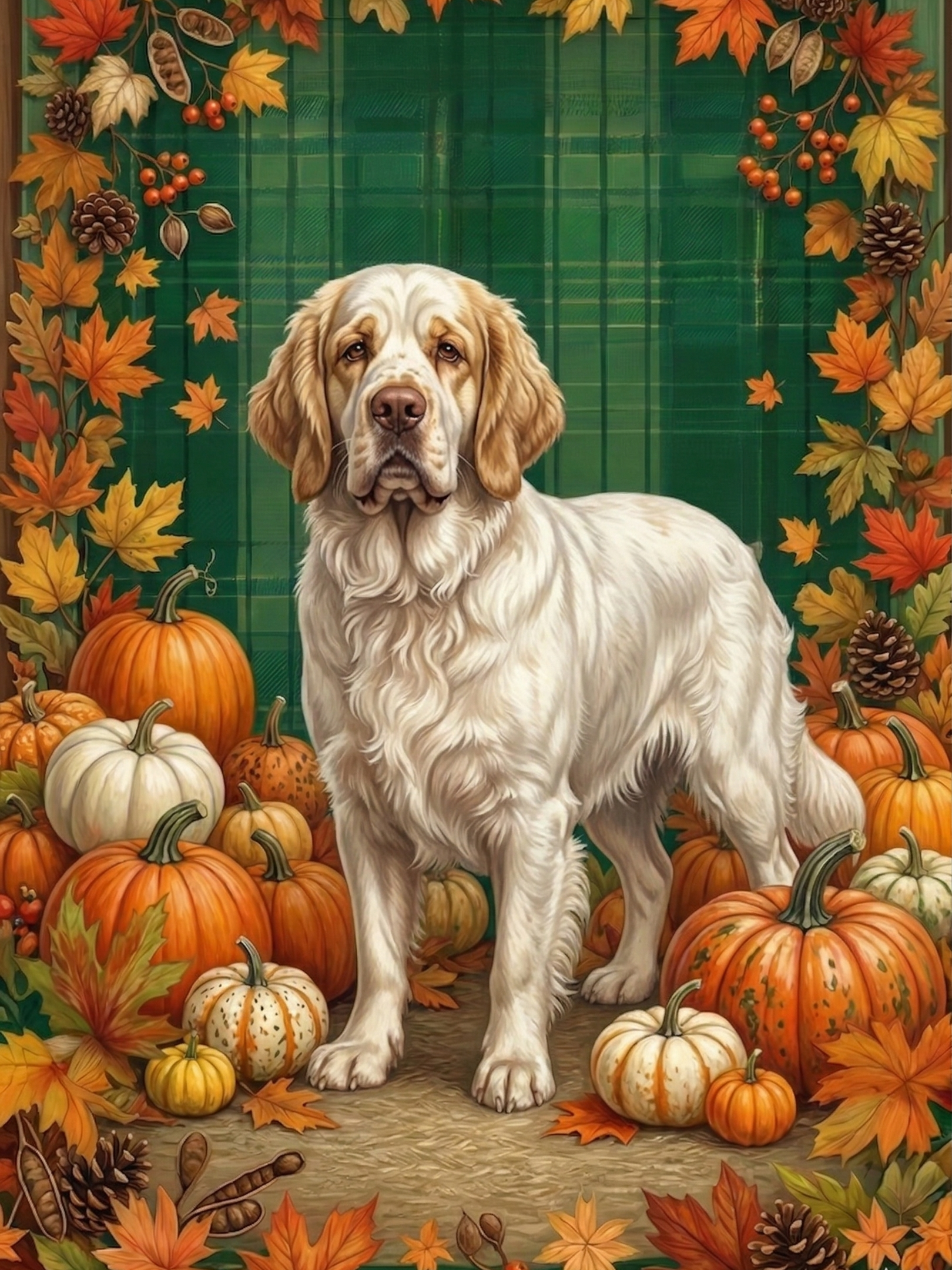 Thanksgiving Clumber Spaniel Diamond Art Kit