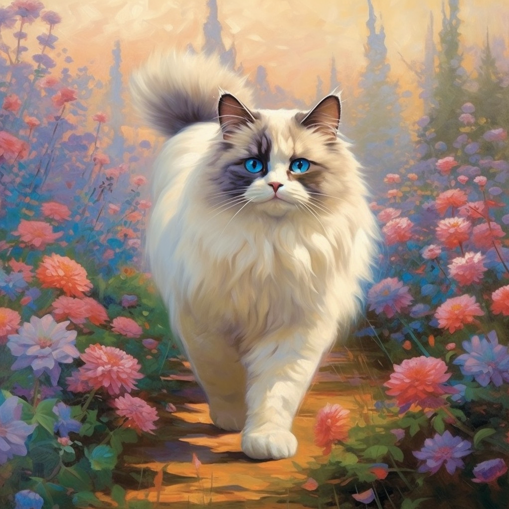 Fluffy Cat Flower Garden Diamond Art Kit