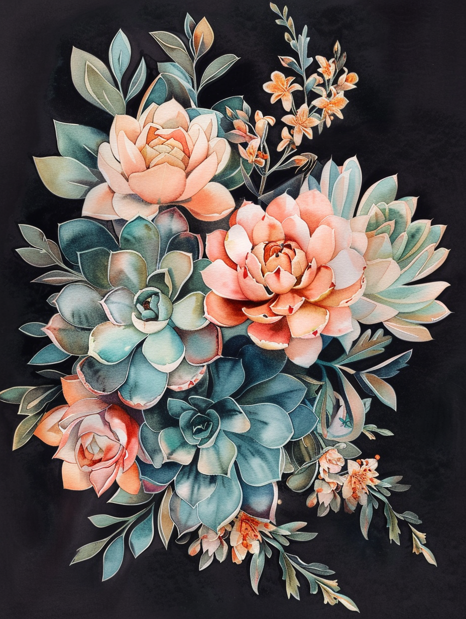 Peach Green Succulents Diamond Art Kit