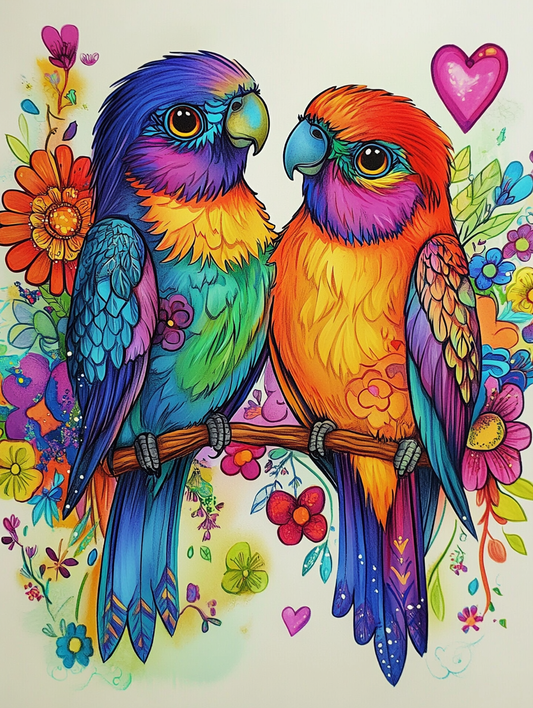 Watercolor Two Birds Hearts Diamond Art Kit