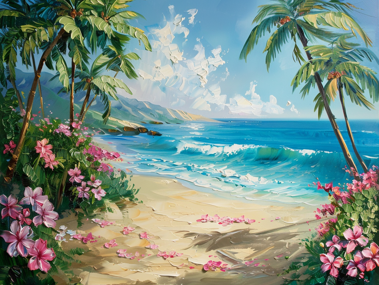Pink Flower Lined Beach Path Diamond Art Kit