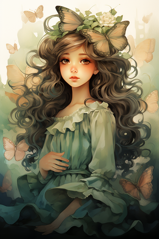 Green Dress Butterfly Girl Diamond Art Kit