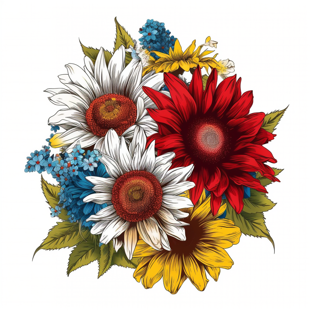 White Red Daisies Diamond Art Kit