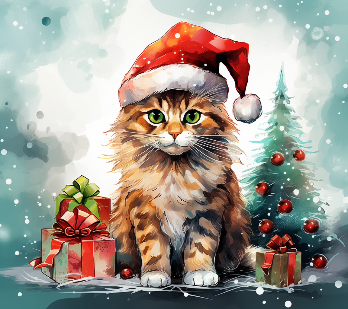 Christmas Cat Watercolor Diamond Art Kit