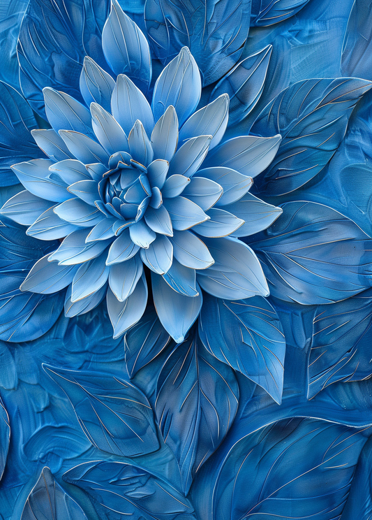 Blue Flower And Leaves Diamond Art Kit