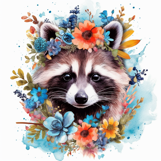Flower Crown Raccoon Watercolor Diamond Art Kit
