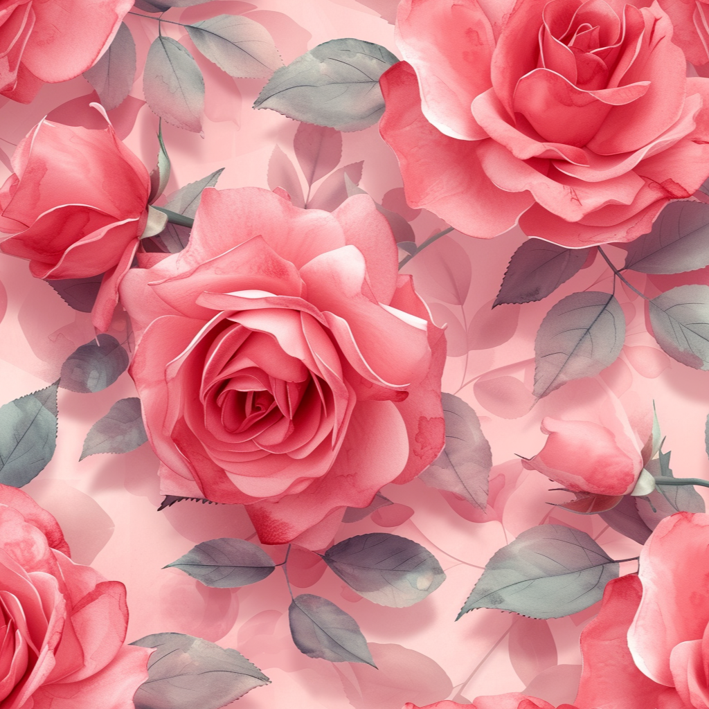 Leaves Pale Red Roses Diamond Art Kit