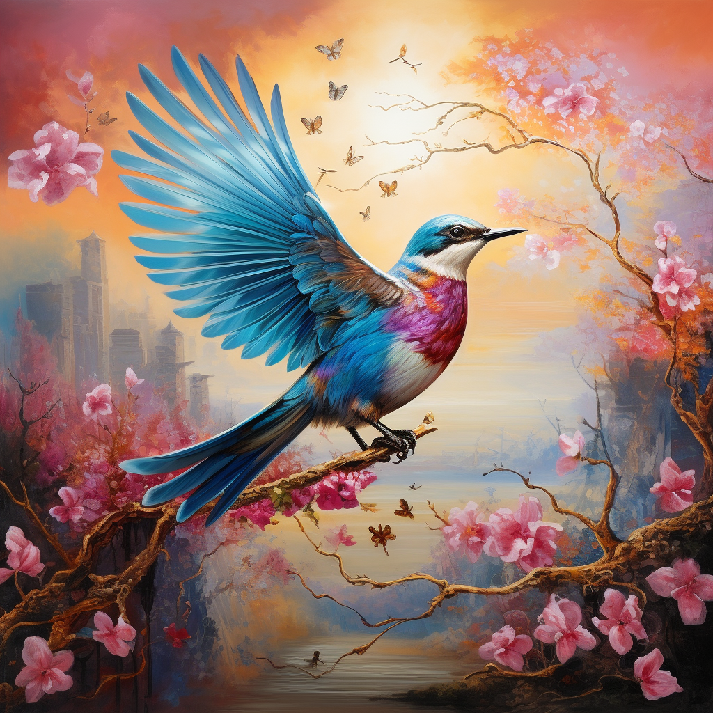 Blue Abstract Bird Branch Diamond Art Kit