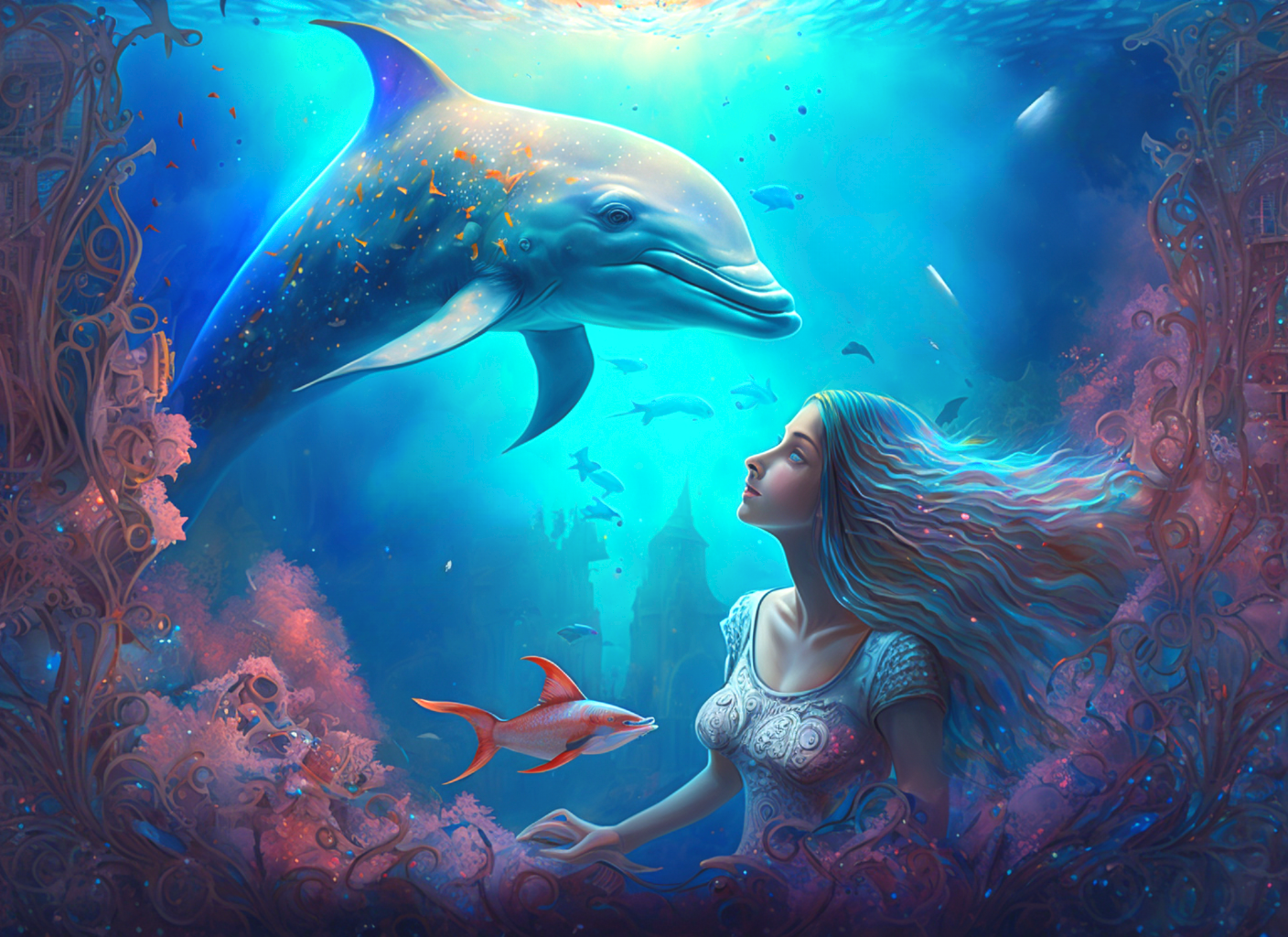 Girl With Dolphin Fish Diamond Art Kit