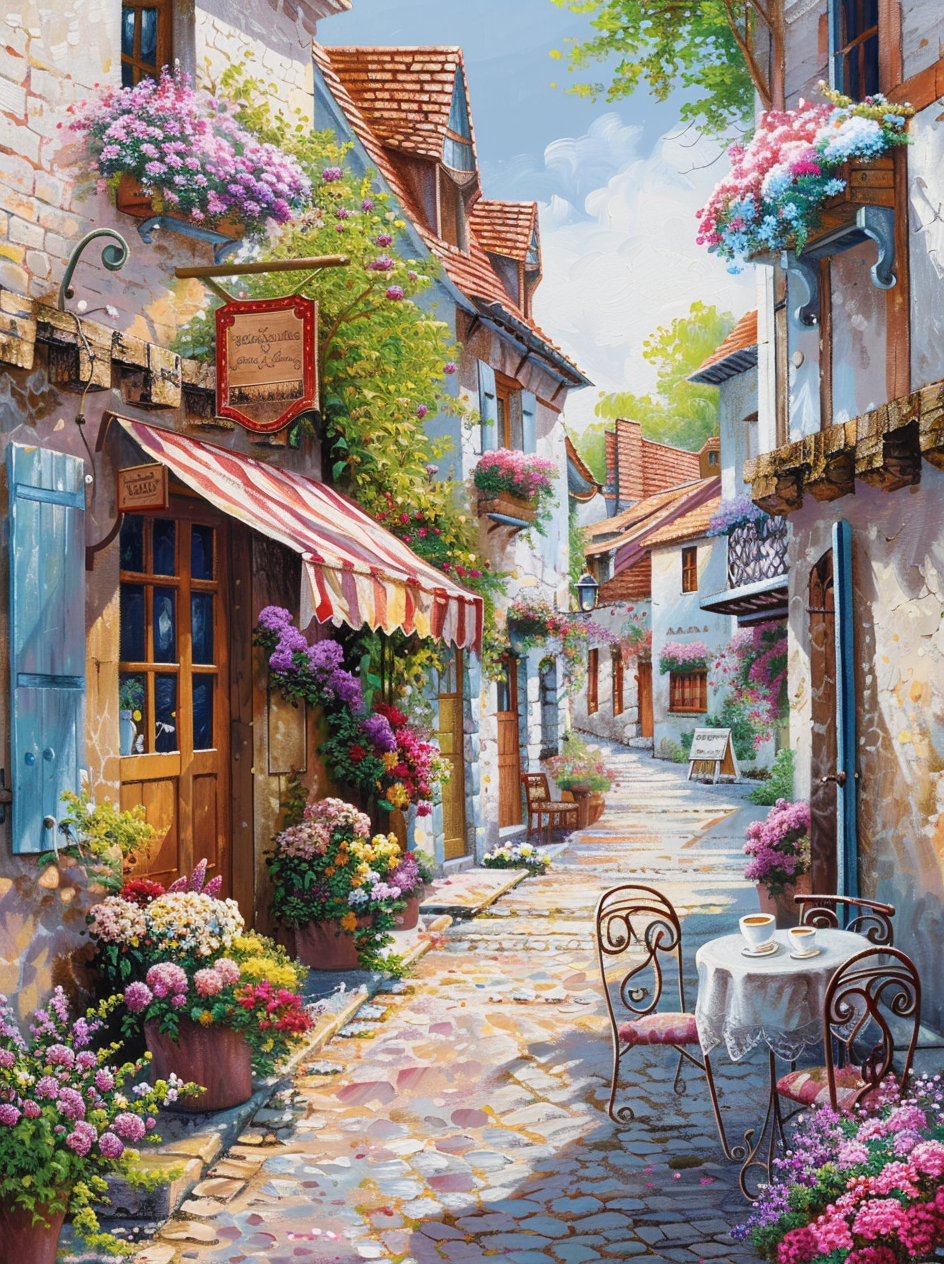 Flowers And Street Shops Diamond Art Kit
